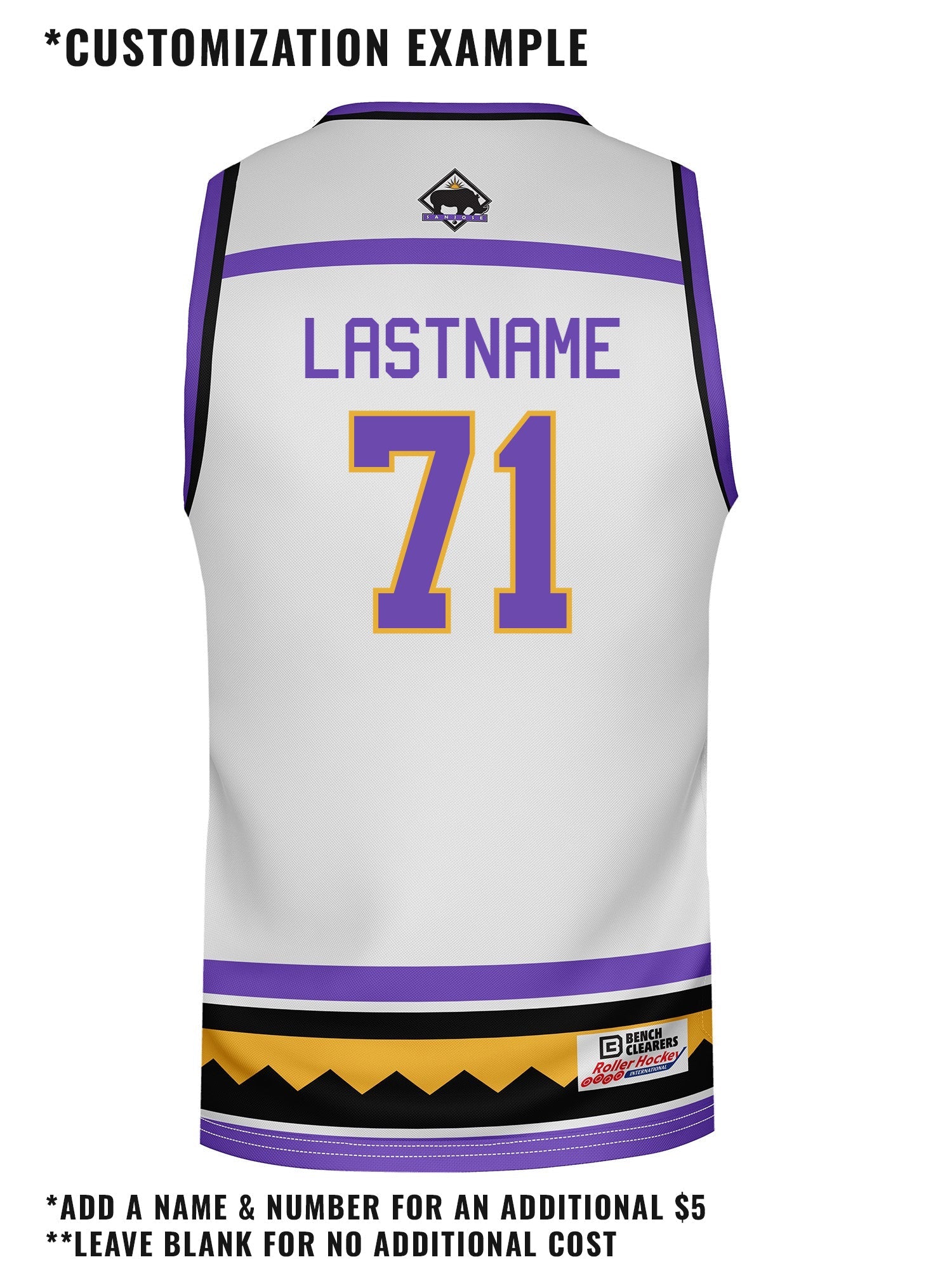 San Jose Rhinos Away Hockey Tank - CUSTOM BACK