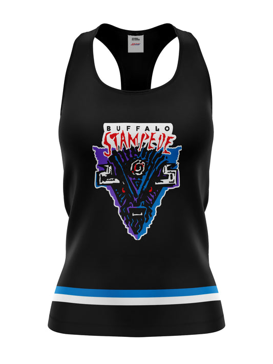 Bench Clearers Buffalo Stampede Women's Racerback Hockey Tank - 3D FRONT