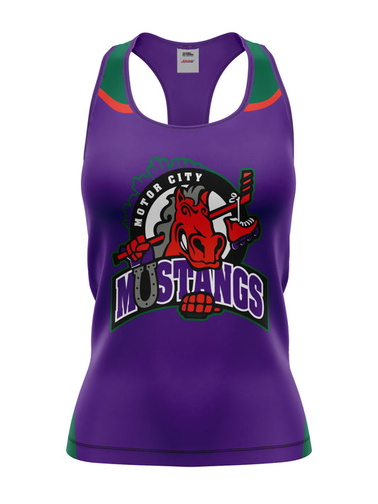 Bench Clearers Motor City Mustangs Women's Racerback Hockey Tank - 3D FRONT