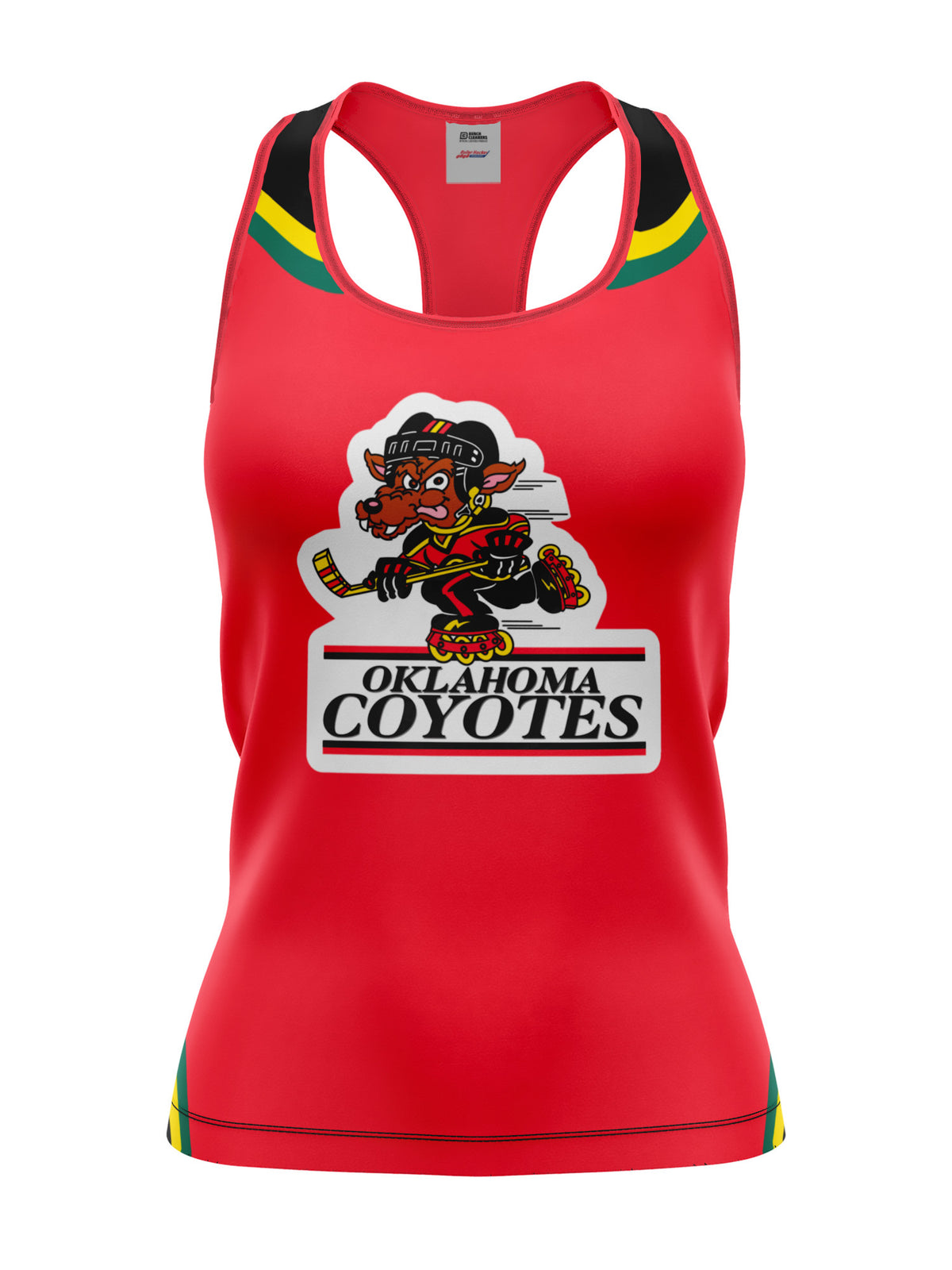Bench Clearers Oklahoma Coyotes Women's Racerback Hockey Tank - 3D FRONT