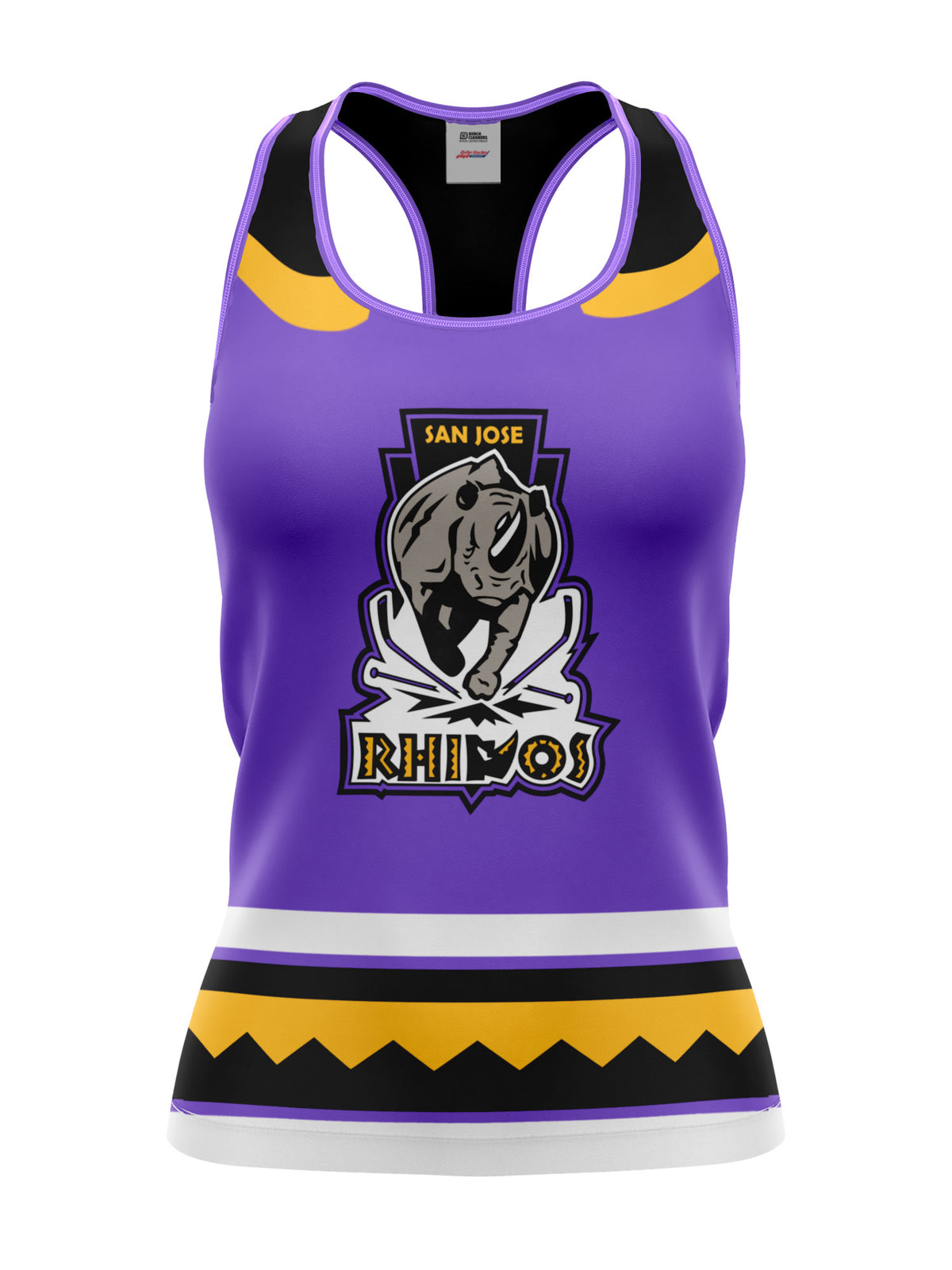 Bench Clearers San Jose Rhinos Women's Racerback Hockey Tank - 3D FRONT