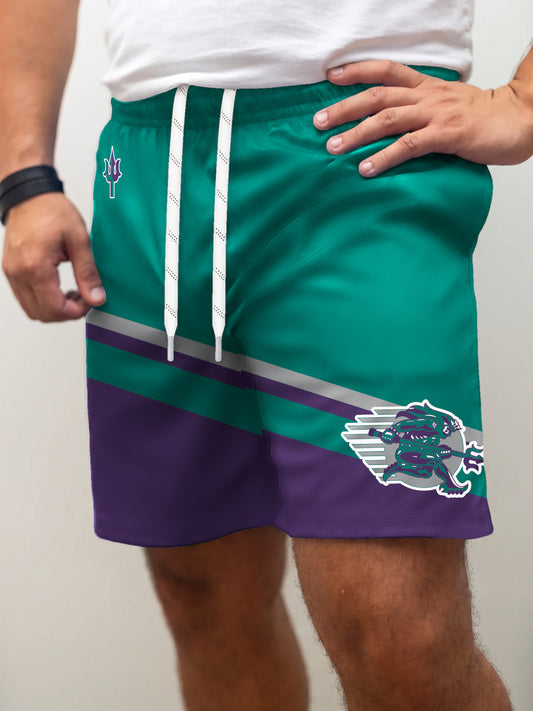 Model wearing the Bench Clearers Tampa Bay Tritons Hockey Shorts - front view